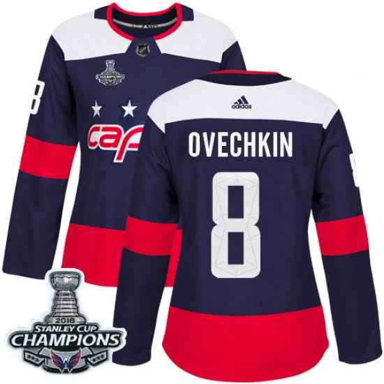 Adidas Capitals #8 Alex Ovechkin Navy Authentic 2018 Stadium Series Stanley Cup Final Champions Womens Stitched NHL Jersey